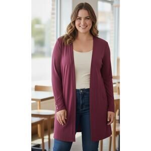 Talbots Women XLP Burgundy Red Open Front Lightweight Knit Sweater Cardigan